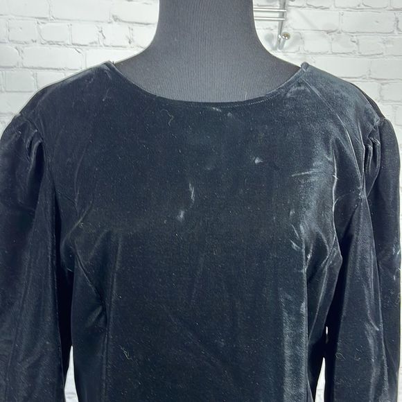 Vintage Louis Feraud Black Velvet Dress Low V-Back Ruffles Bow SIze 10 - Picture 7 of 16